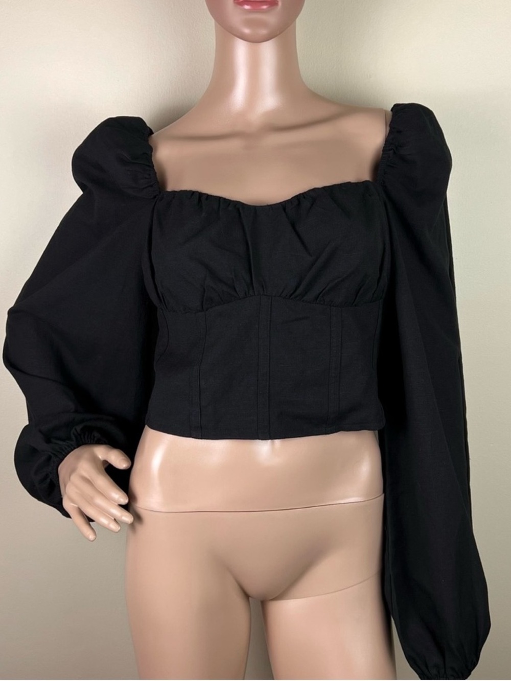 NEW & OTHER STORIES BLACK PUFF SLEEVE CROP TOP - Picture 2 of 5